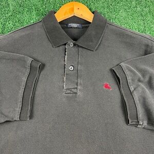 Burberry London Men's Polo Shirt Faded Black XL 100% Cotton Pique Knit Boxy